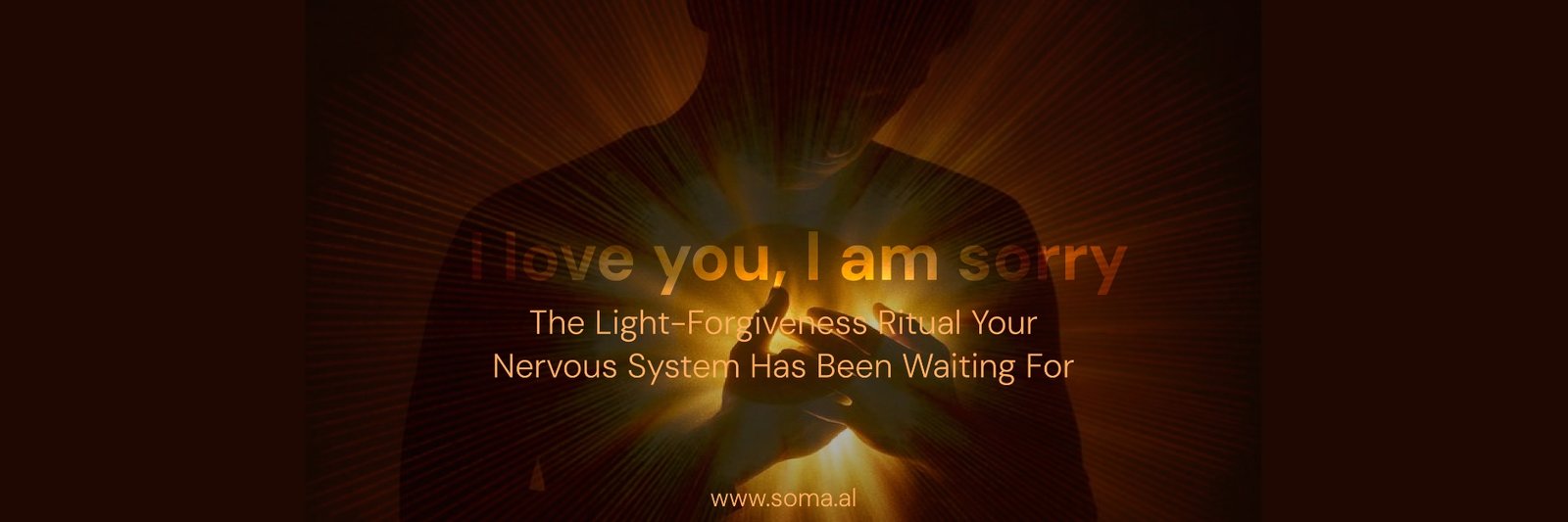 Silhouette of a person holding glowing light near their heart, with golden rays symbolizing inner healing and forgiveness.